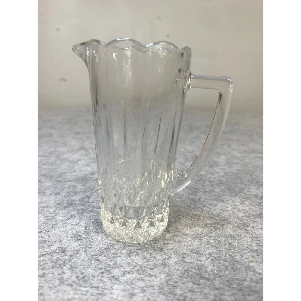 Blarney Genuine 24% Lead Crystal Pitcher Diamond Cut Scalloped Rim Vintage Boxed